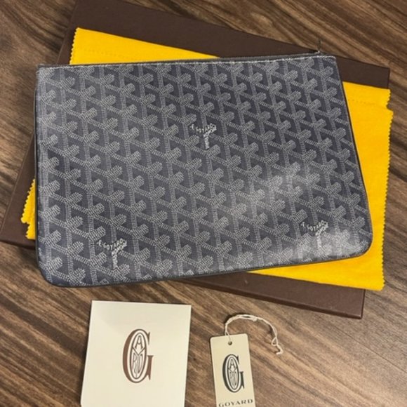 Goyard Monogram Logo Grey Senat MM Pouch Clutch - Picture 2 of 12